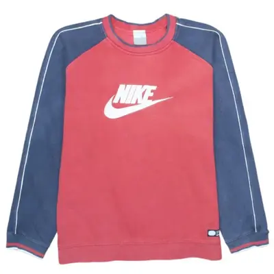 Nike Men's Sweatshirt Red Medium Printed Logo Blue Sleeves Crewneck Pu