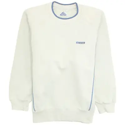 Adidas Cream Sweatshirt Men's Medium Embroidered Chest Logo Blue Pipin