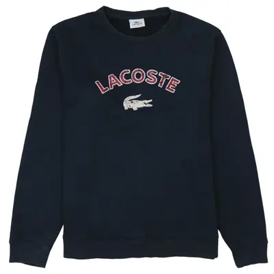 Lacoste 90's Spellout Crew Neck Sweatshirt Large Navy Blue