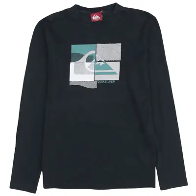 Quiksilver Black Long Sleeve T Shirt Men's Small Printed Graphic Surf 