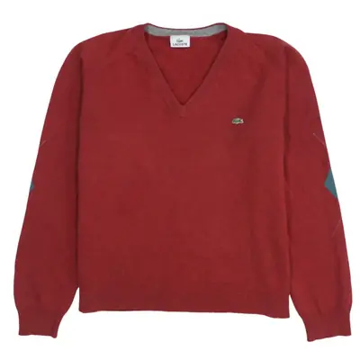 Lacoste 90's V Neck Red Cotton Sweatshirt Men's Medium Vintage
