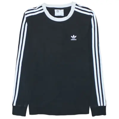 Adidas 90's Vintage Striped Sleeve Black Crew Neck Sweatshirt XS