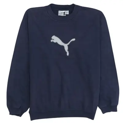 Puma 90's Vintage Spellout Crew Neck Sweatshirt Women's Large Navy Blu