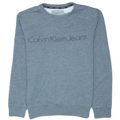 Calvin Klein 90s Vintage Men's Grey Spellout Crewneck Sweatshirt S
