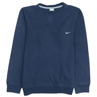 Nike 90s Vintage Swoosh Crew Neck Sweatshirt Small Navy Blue
