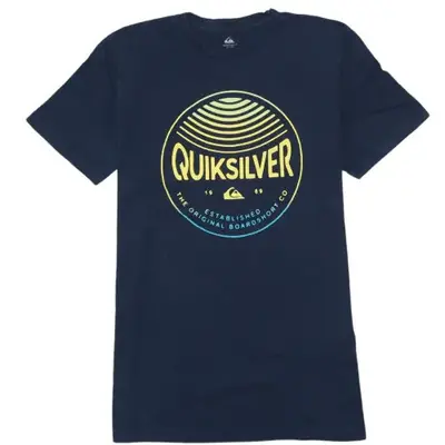 Quiksilver Navy Blue T Shirt Men's Small Printed Logo Graphic Surf Top