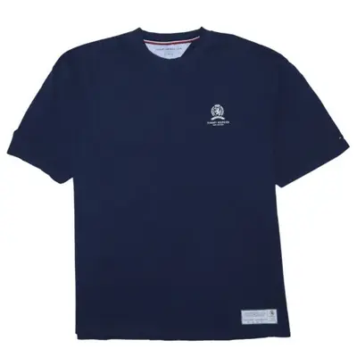 Tommy Hilfiger Navy Blue T Shirt Men's XLarge Printed Crest Logo Short