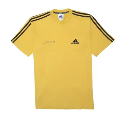 Adidas Yellow T Shirt Men's Large Embroidered Logo Three Stripe Sleeve