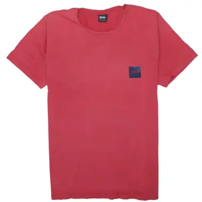 HUGO BOSS 90's Vintage Red Crew Neck Cotton T-Shirt Large Sleeve