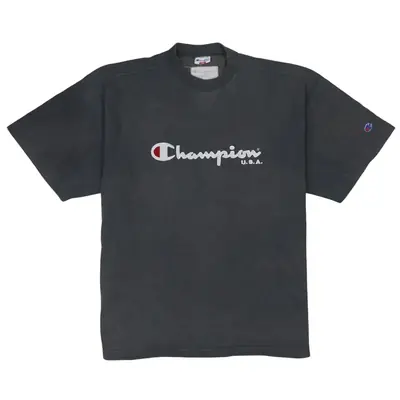 Vintage Champion 90's Black Spellout Short Sleeve T-Shirt Size Large