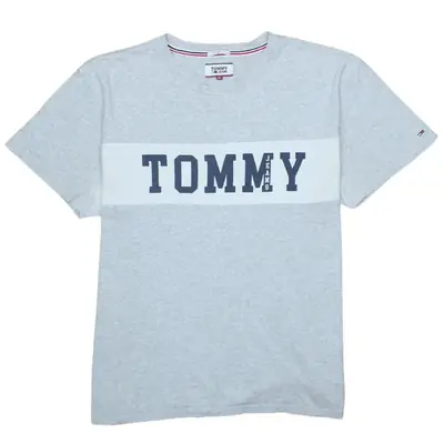 Tommy Jeans Grey Spellout 90's T-Shirt XLarge - Vintage Style