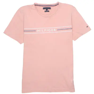 Tommy Hilfiger Vintage 90's Men's Large Pink Crew Neck T-Shirt