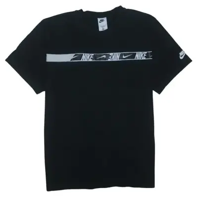 Nike Black T Shirt Men's Large Printed Stripe Logo Chest Short Sleeve 