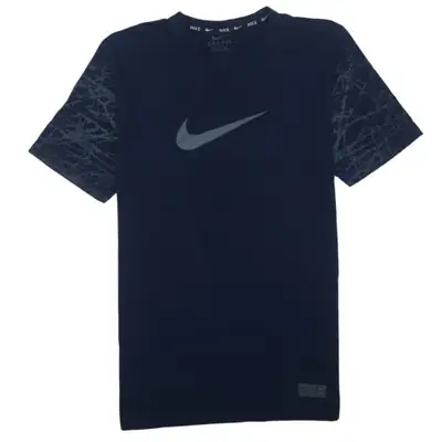 Nike Navy Blue Dri-Fit T Shirt Women’s Large Printed Swoosh Graphic Sl