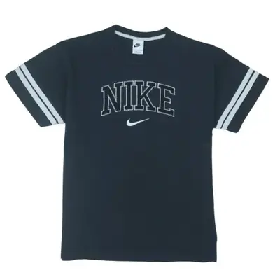 Nike Black T Shirt Men's Medium Embroidered Nike Spellout Logo Stripe 