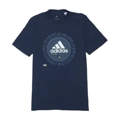 Adidas Navy Blue T Shirt Men's Small Printed Badge Logo Graphic Tee To