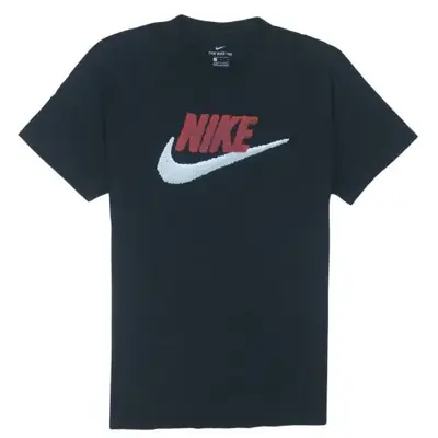 Nike Black T Shirt Men’s Large Textured Embroidered Logo Front Graphic