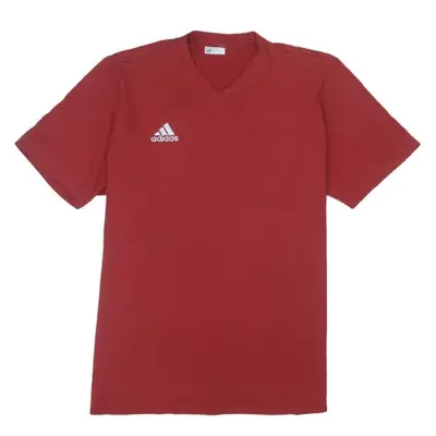 Adidas Burgundy Red T Shirt Men's Large V Neck Printed Logo Short Slee