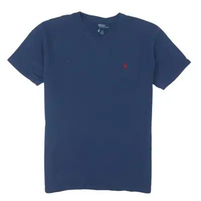 Polo Ralph Lauren Navy Blue T-Shirt Men's Small V-Neck Red Embroidered