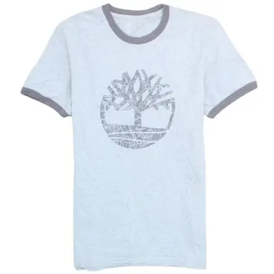 Timberland Light Grey Ringer T Shirt Men's Medium Printed Tree Logo Sh