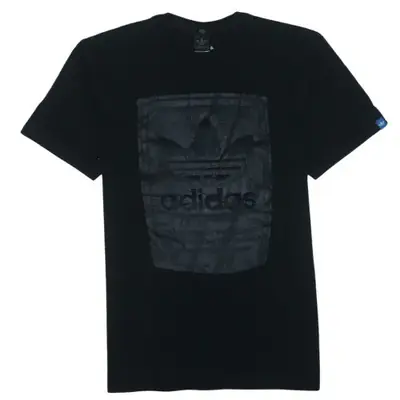 Adidas Black T Shirt Men's Medium Trefoil Front Panel Printed Logo Cas