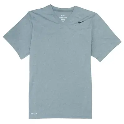 Nike Light Grey Dri-Fit T Shirt Men's Medium V Neck Printed Swoosh Spo