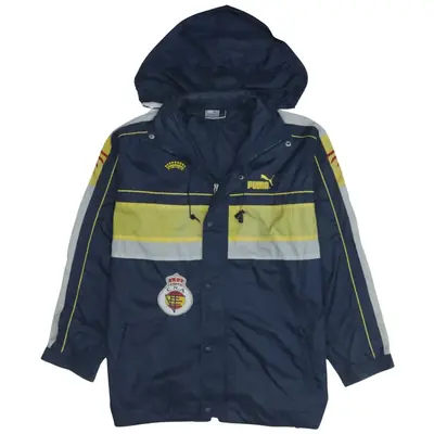 Puma 90's Vintage Hooded Windbreaker Jacket Medium Navy Blue Full Zip