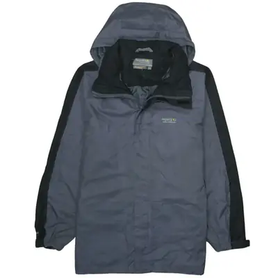 Regatta Men's Large 90's Hooded Grey Windbreaker Jacket Vintage