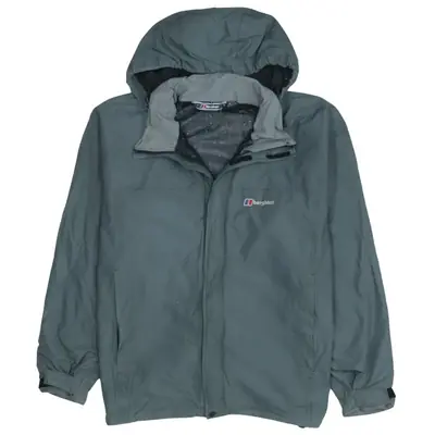 Vintage Berghaus 90's Hooded Full Zip Windbreaker Men's Large Grey