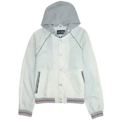 Armani Jeans 90's Grey Hooded Button Up Windbreaker Medium