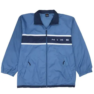 Nike 90's Vintage Blue Full Zip Windbreaker Large | Center Swoosh Desi