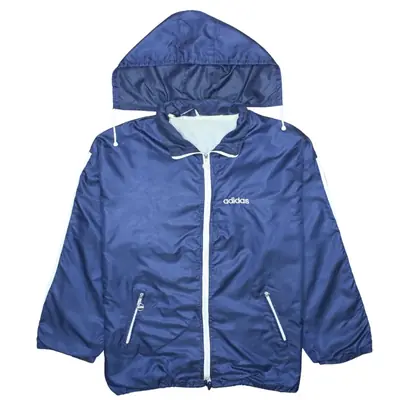 Adidas 90's Vintage Navy Blue Hooded Windbreaker XXLarge