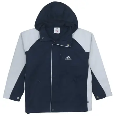 Adidas Vintage 90's Navy Blue Hooded Windbreaker Small