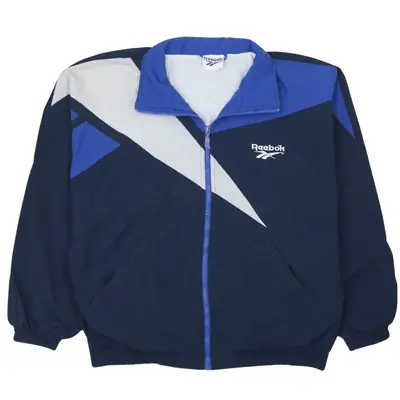 Reebok 90's Vintage Navy Blue Lightweight Full Zip Windbreaker Men's L
