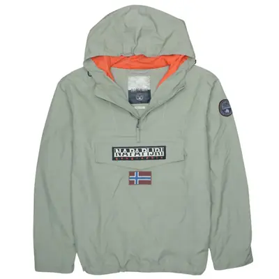 Napapijri 90's Spellout Quarter Zip Windbreaker XXL Khaki Green