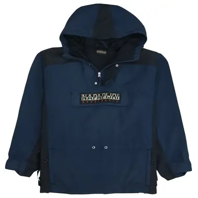 Napapijri 90's Vintage Spellout Quarter Zip Windbreaker in Navy Blue -