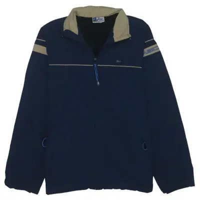 Asics Navy Blue Windbreaker Jacket Men's Large Zip Pockets Embroidered