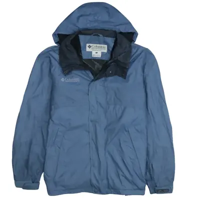 Columbia 90's Vintage Blue Hooded Windbreaker, Men's Small