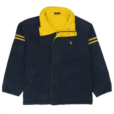 Vintage Nautica 90's Navy Blue Heavyweight Full Zip Windbreaker XXLarg