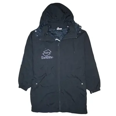 LOTTO 90's Hooded Full Zip Up Windbreaker Large Black