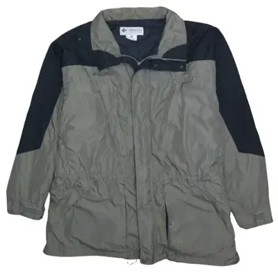 Columbia Grey Black Windbreaker Jacket Men's XXL Tall Zip Pockets Logo