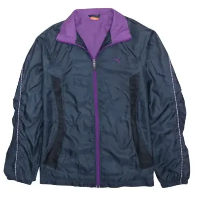 Puma Navy Purple Windbreaker Jacket Men's Small Full Zip Embroidered L