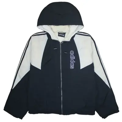 Adidas 90's Hooded Full Zip Up Windbreaker Large Black