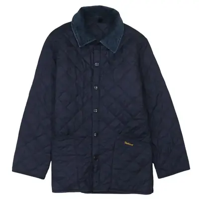 Barbour Navy Blue Quilted Jacket Men's Small Cord Collar Embroidered P