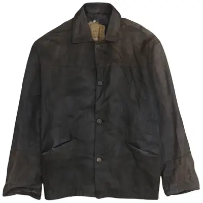 Vera Pelle Men's XL 90s Vintage Brown Heavyweight Button Windbreaker