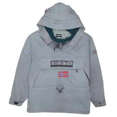 Napapijri 90's Spellout Hooded Windbreaker XLarge Grey Vintage